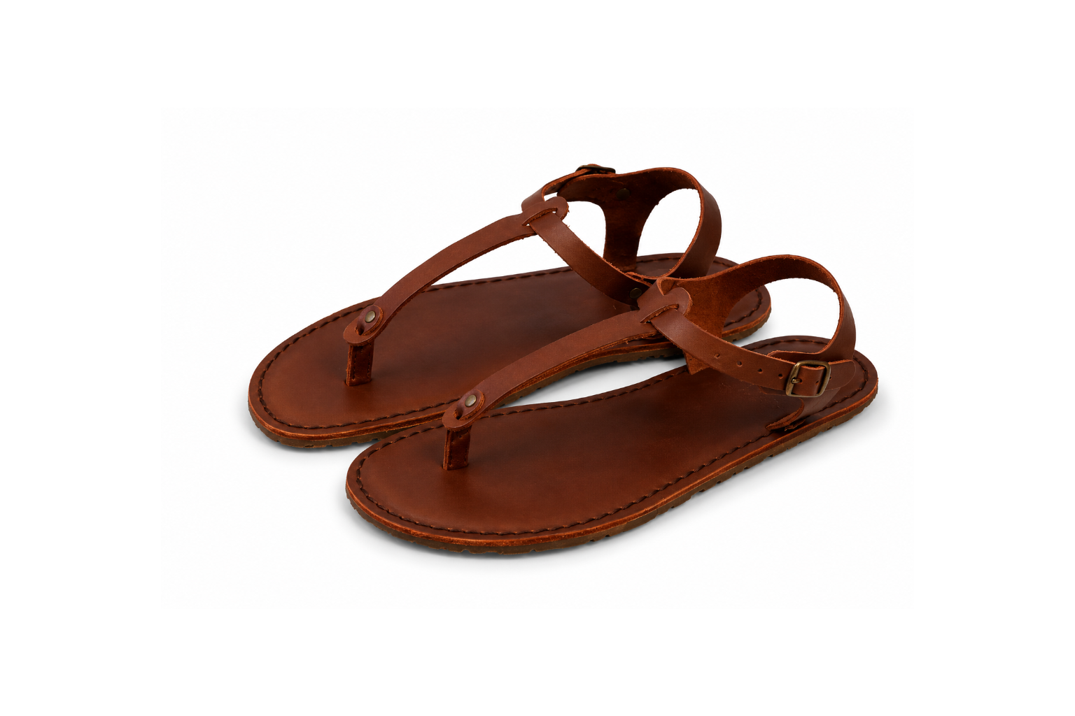 Women’s Sierra barefoot leather sandal by Common Tread in tan leather with adjustable ankle strap and minimalist T-bar design