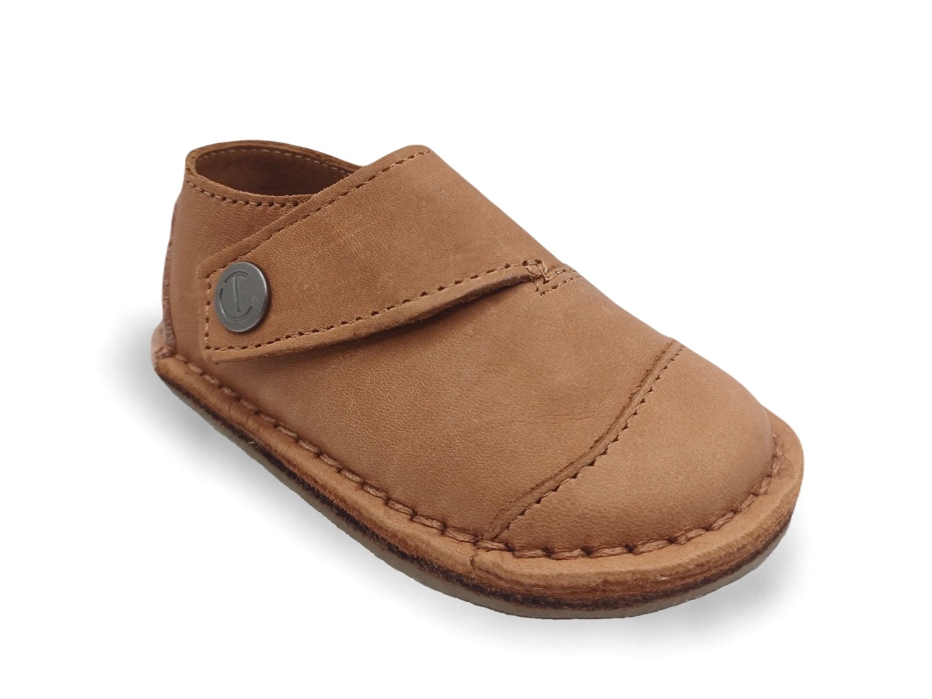 Common Tread Evergreen kids barefoot shoe in full grain leather angled view