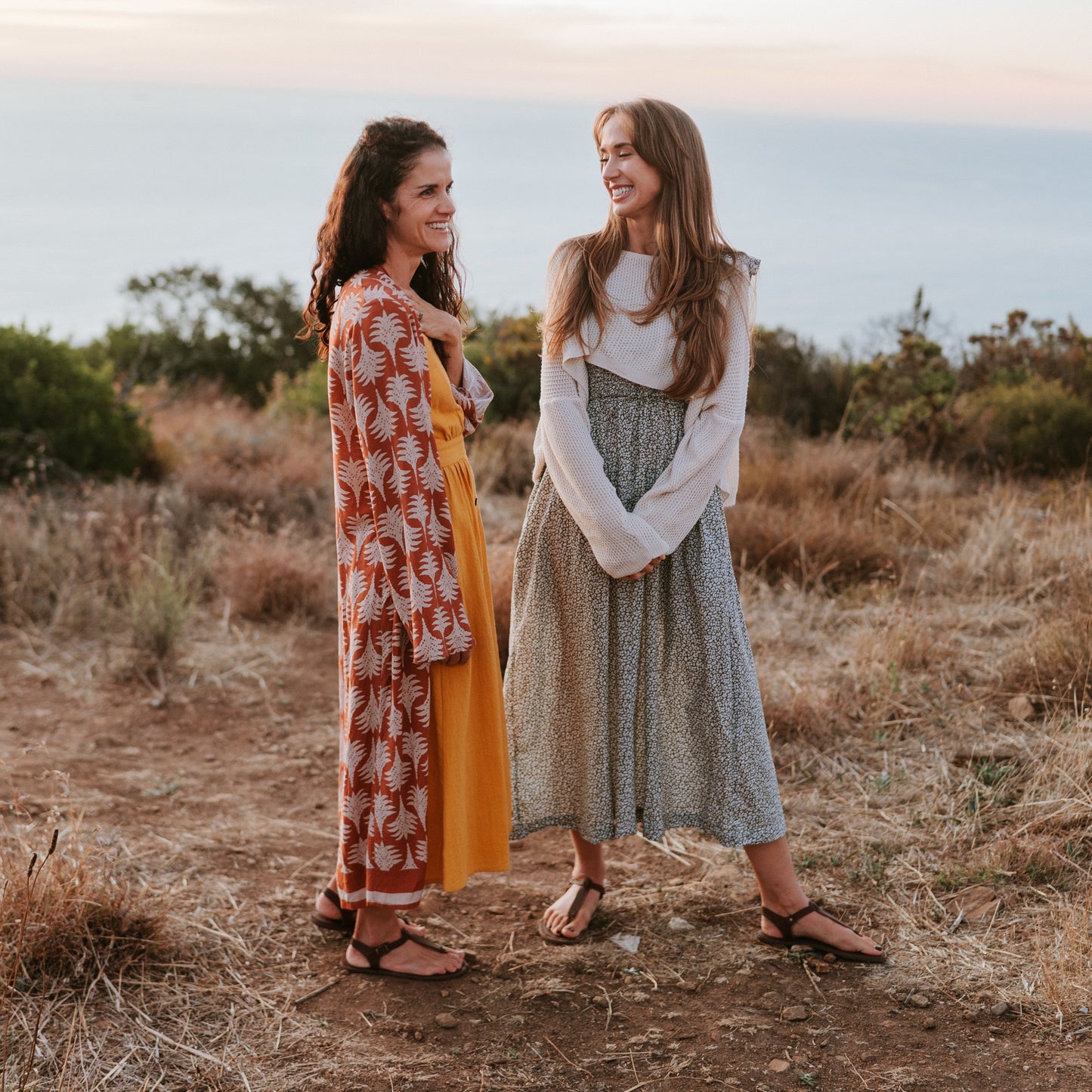 Women wearing Sierra leather barefoot sandals outdoors