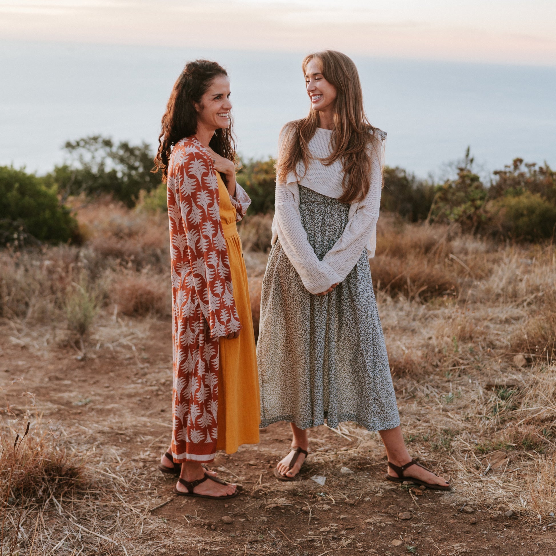 Women wearing Sierra leather barefoot sandals outdoors